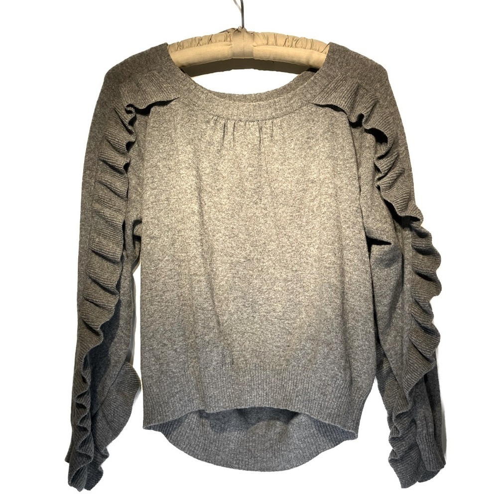See By Chloé Ruffle Sleeve Virgin Wool Sweater Sz 6 Grey